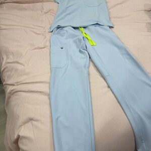 Figs Light Blue Scrub Set with Neon Accents